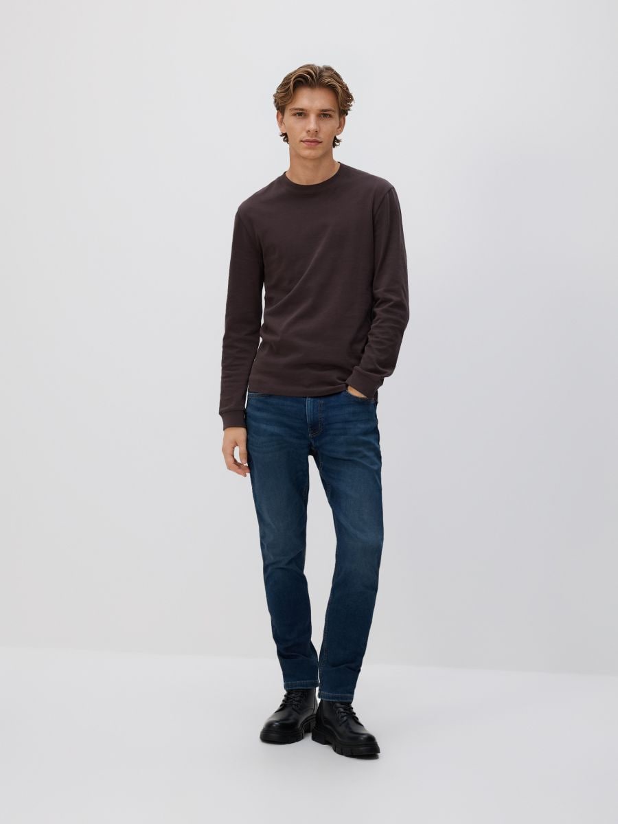 Slim jeans with wash effect - navy - RESERVED