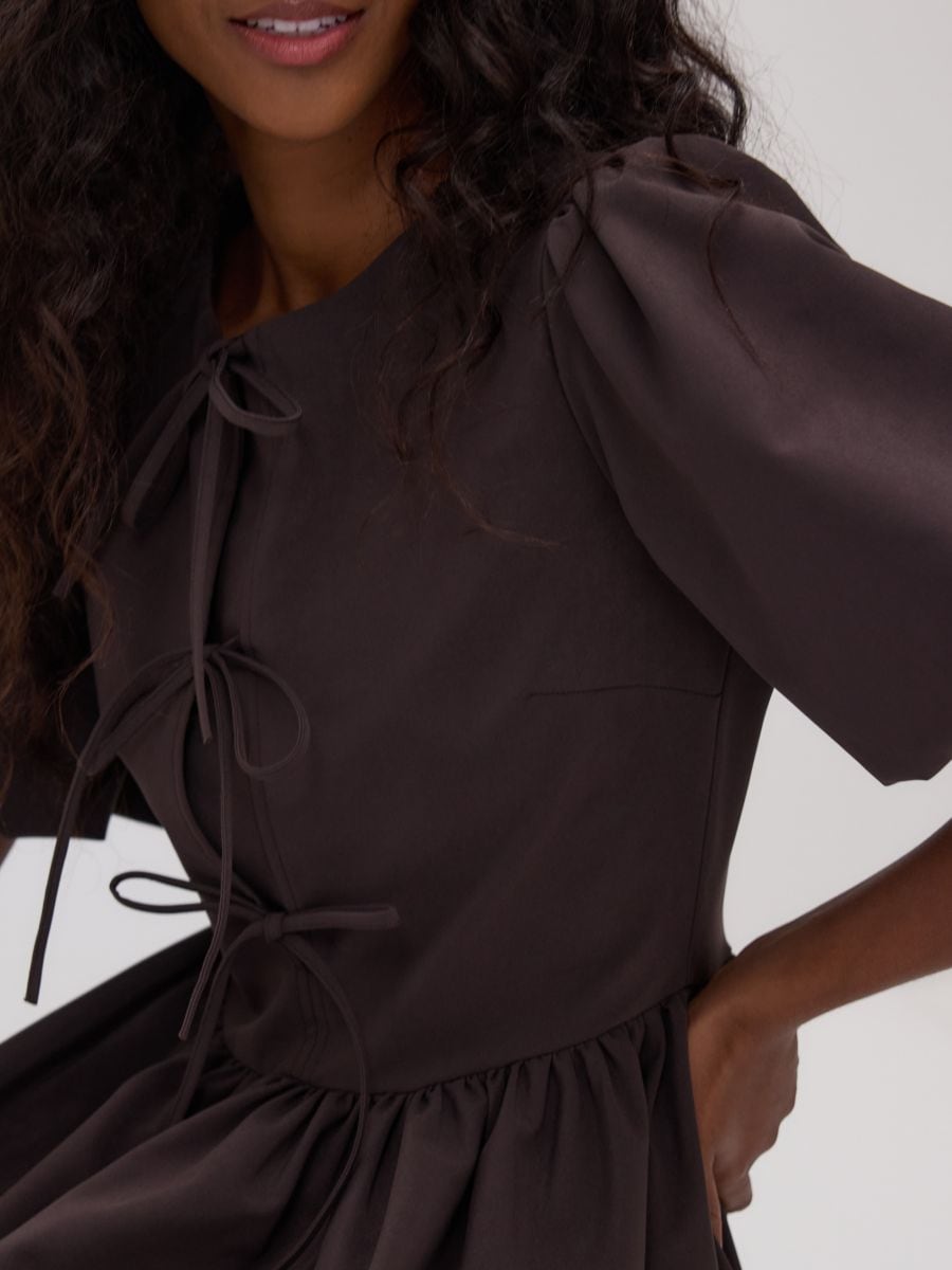Minikleid mit Bindedetail - dunkelbraun - RESERVED - 3