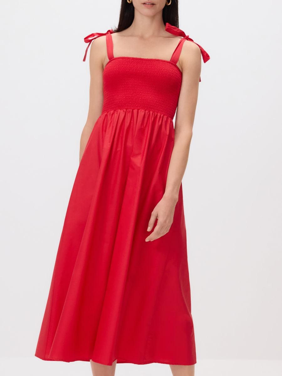 Rochie midi legată în partea laterală - roșu - RESERVED