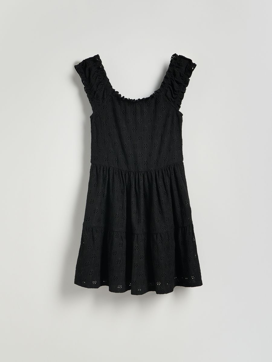 Ażurowa sukienka mini Kolor czarny - RESERVED - XO741-99X