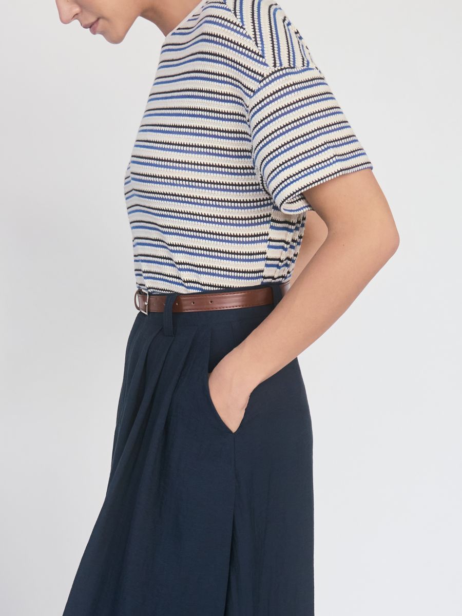 Midi krilo z dodatkom lanu - navy - RESERVED - 3