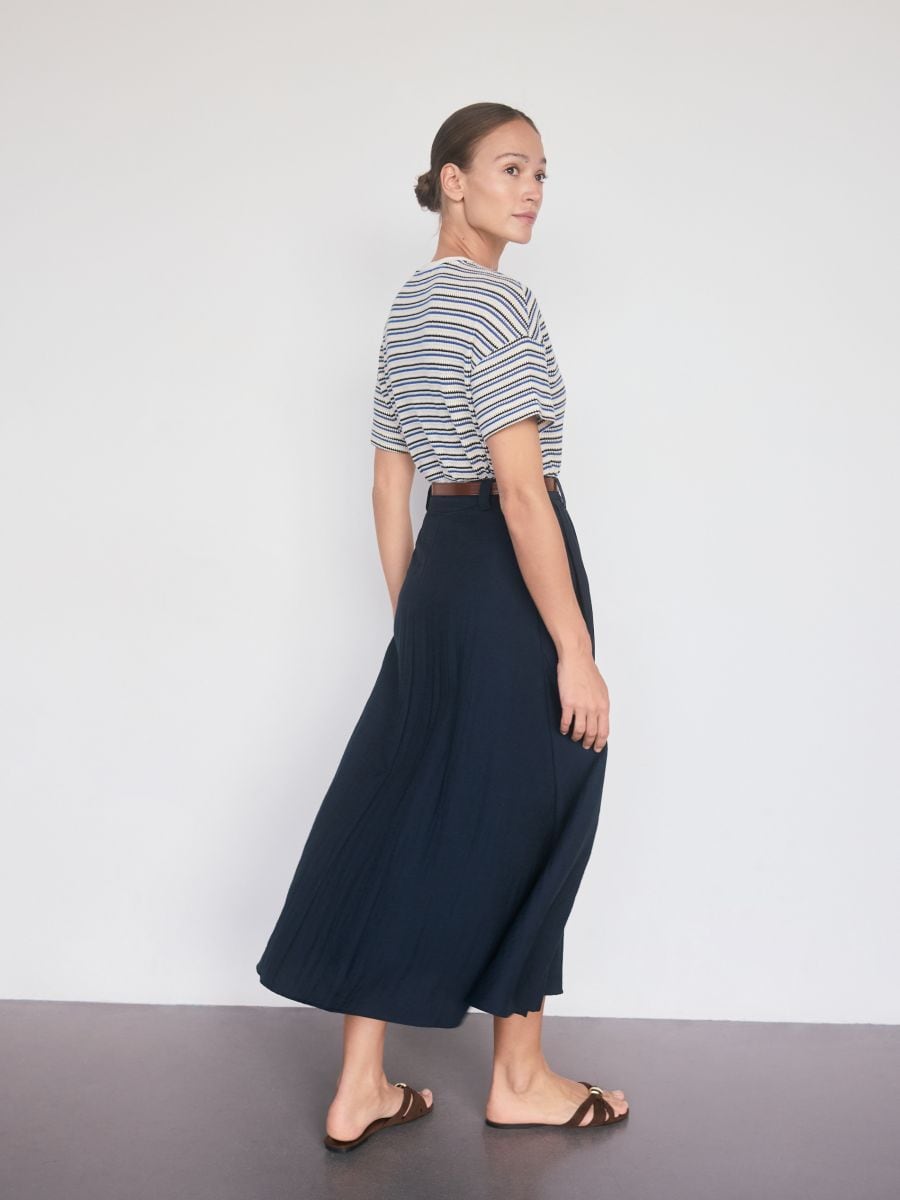 Midi krilo z dodatkom lanu - navy - RESERVED - 4