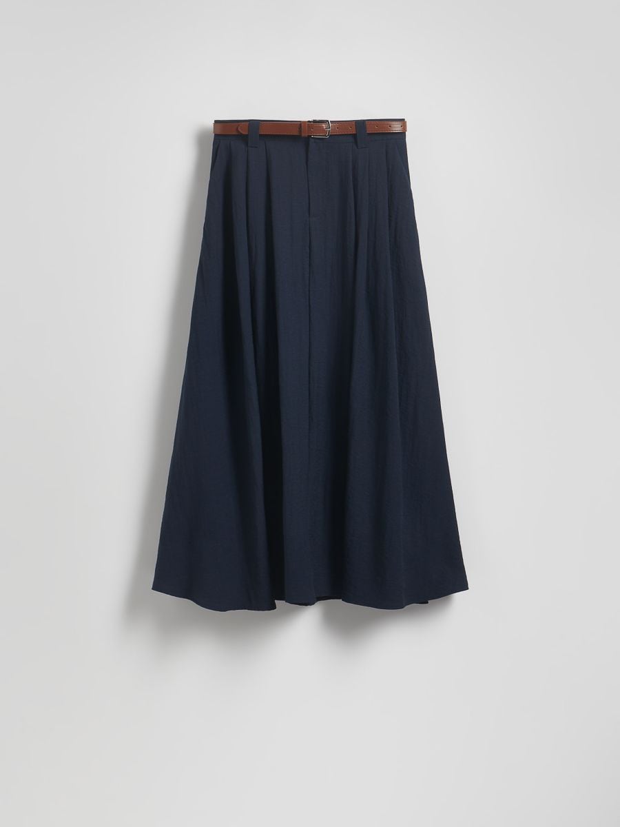 Midi krilo z dodatkom lanu - navy - RESERVED - 5