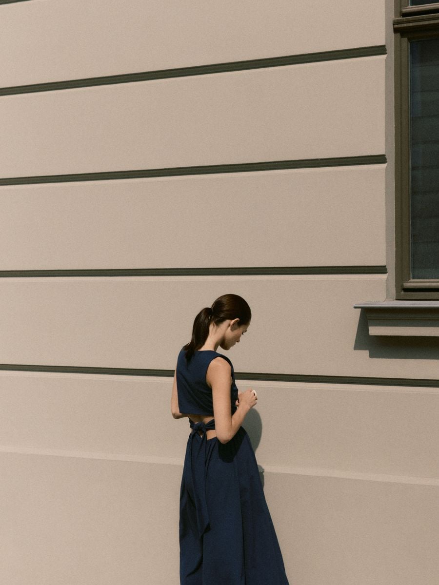 Maxi dress with back tie - navy - RESERVED
