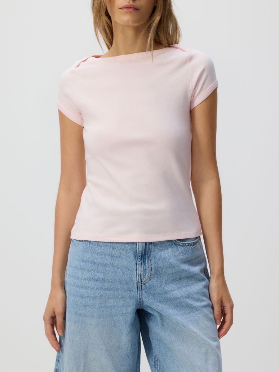 Pamučna majica kratkih rukava - pastelno pink - RESERVED