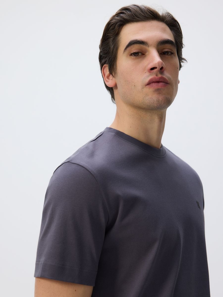 Mercerised organic cotton regular fit T-shirt - dark grey - RESERVED