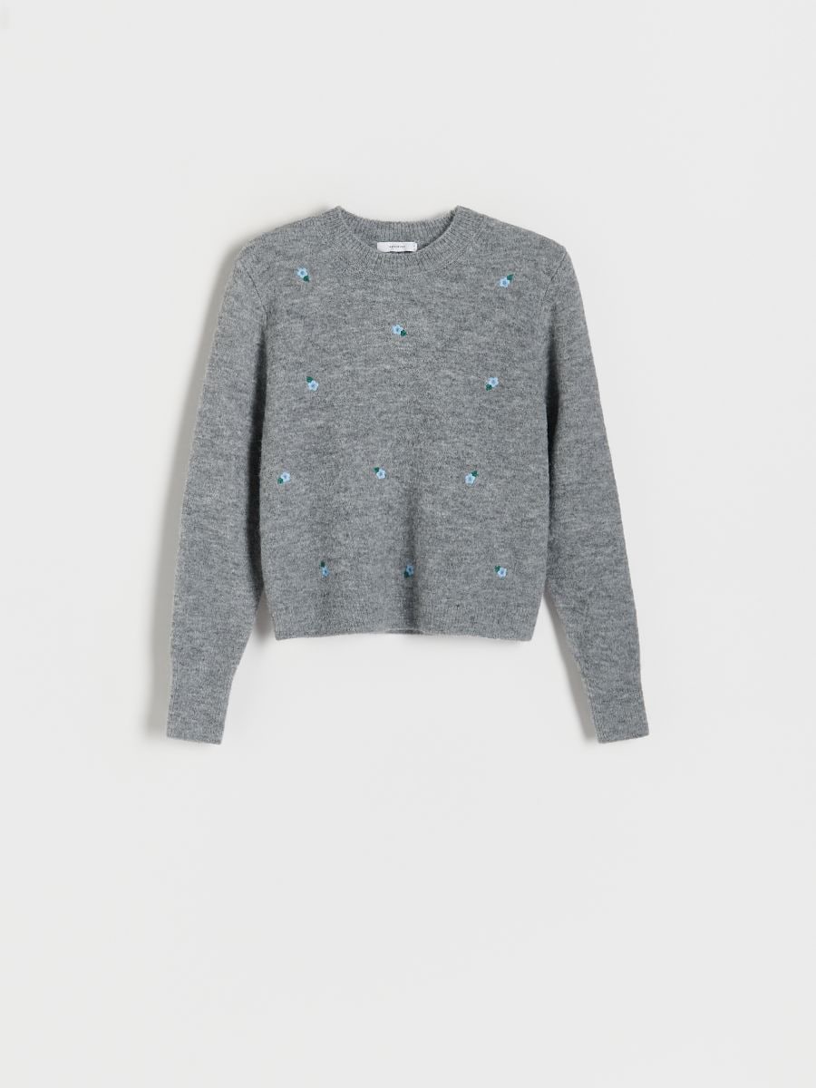 Pull avec fleurs brodées - Gris clair - RESERVED - 5