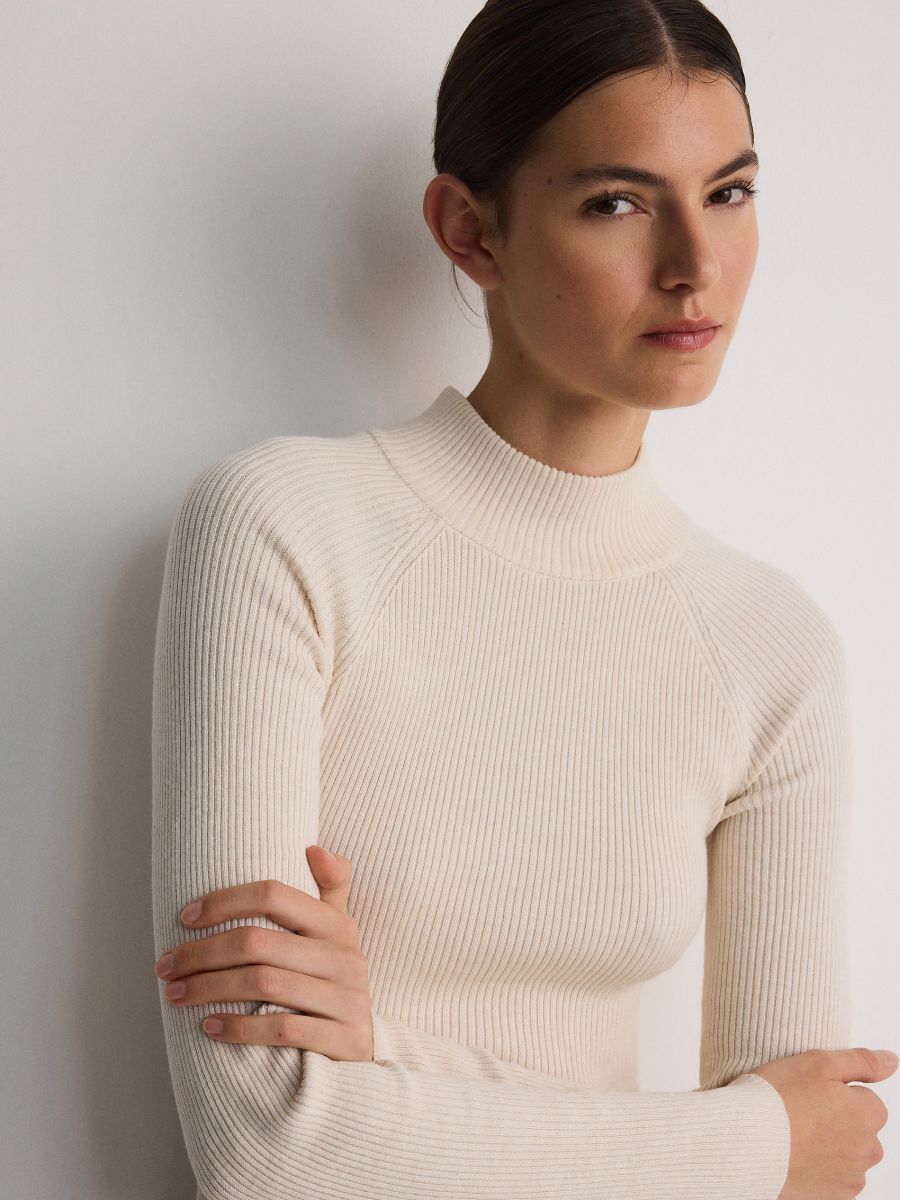 Ribbed midi dress with mock neck - nude - RESERVED - 4