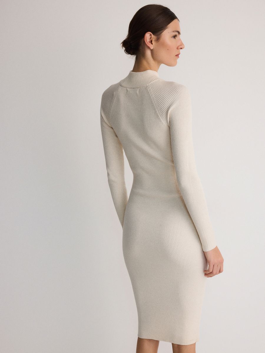 Ribbed midi dress with mock neck - nude - RESERVED - 3