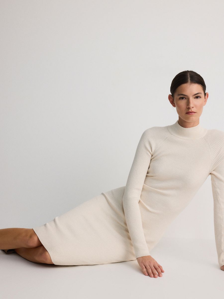 Ribbed midi dress with mock neck - nude - RESERVED - 2