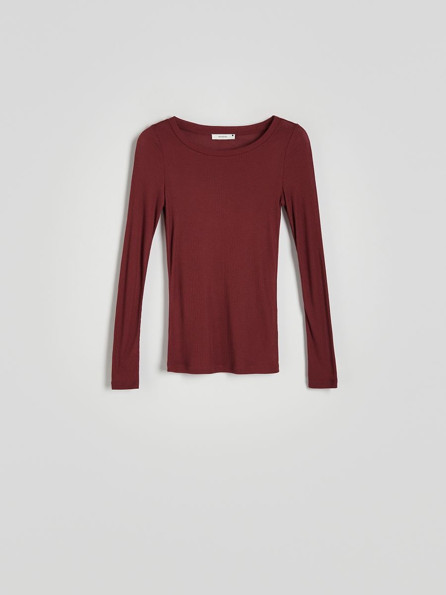 Long sleeve T-shirt with viscose blend - maroon - RESERVED