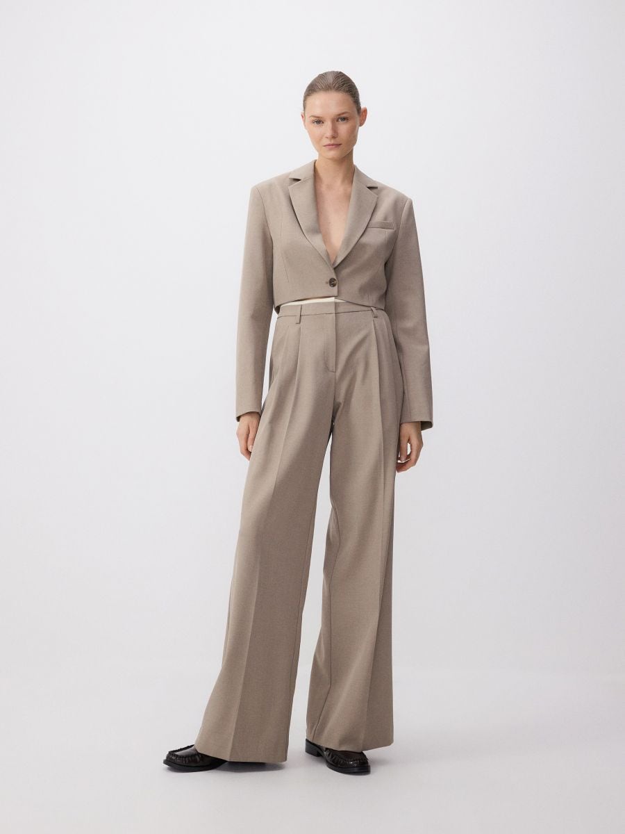 Trousers with contrast insert - beige - RESERVED - 4