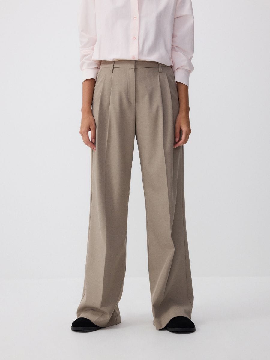 Trousers with contrast insert - beige - RESERVED - 2