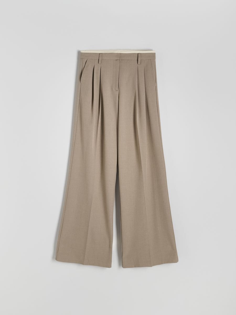 Trousers with contrast insert - beige - RESERVED - 2