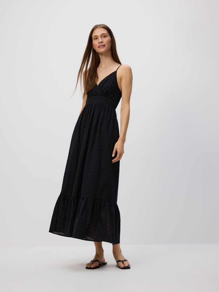 Midikleid mit Lochmuster - schwarz - RESERVED