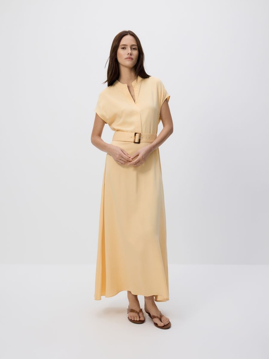 Rochie midi cu curea - galben-deschis - RESERVED