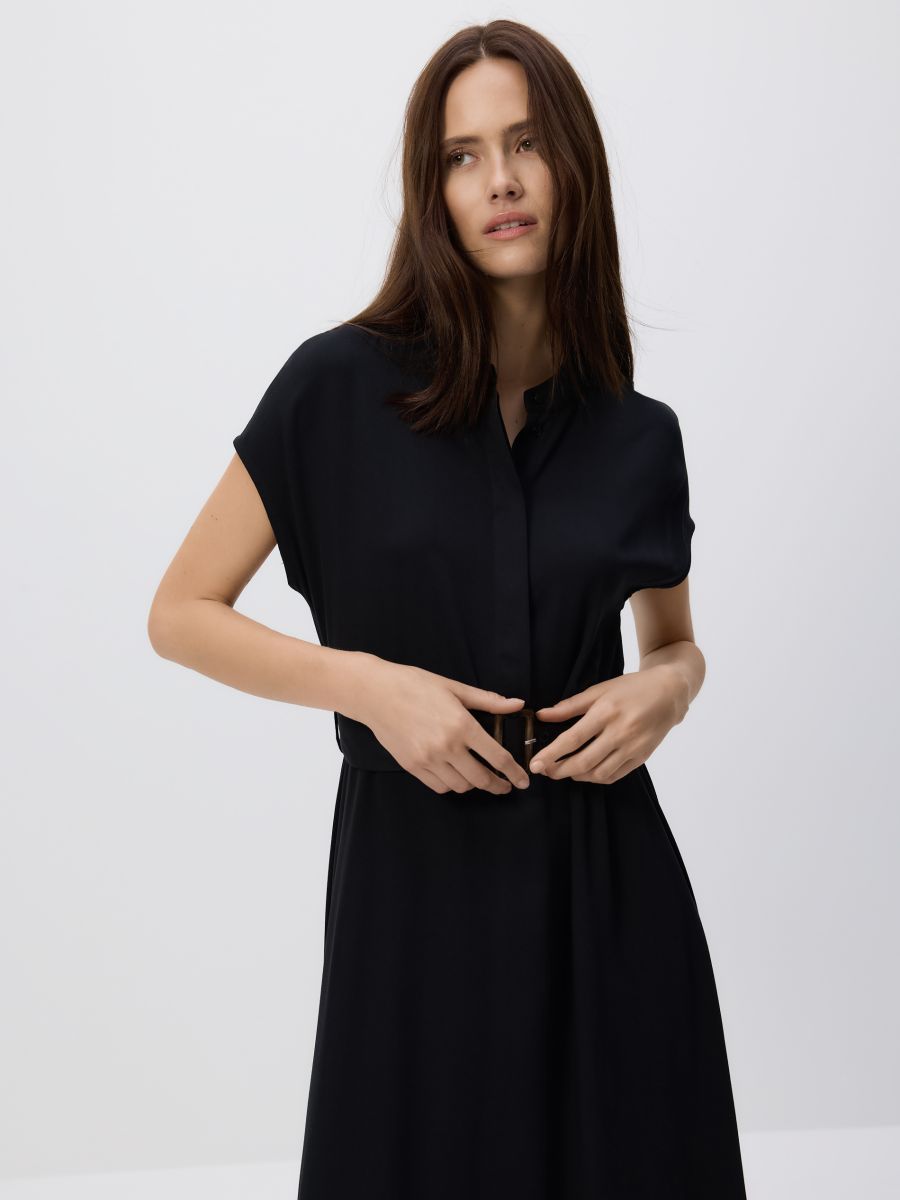 Midi dress with belt - black - RESERVED