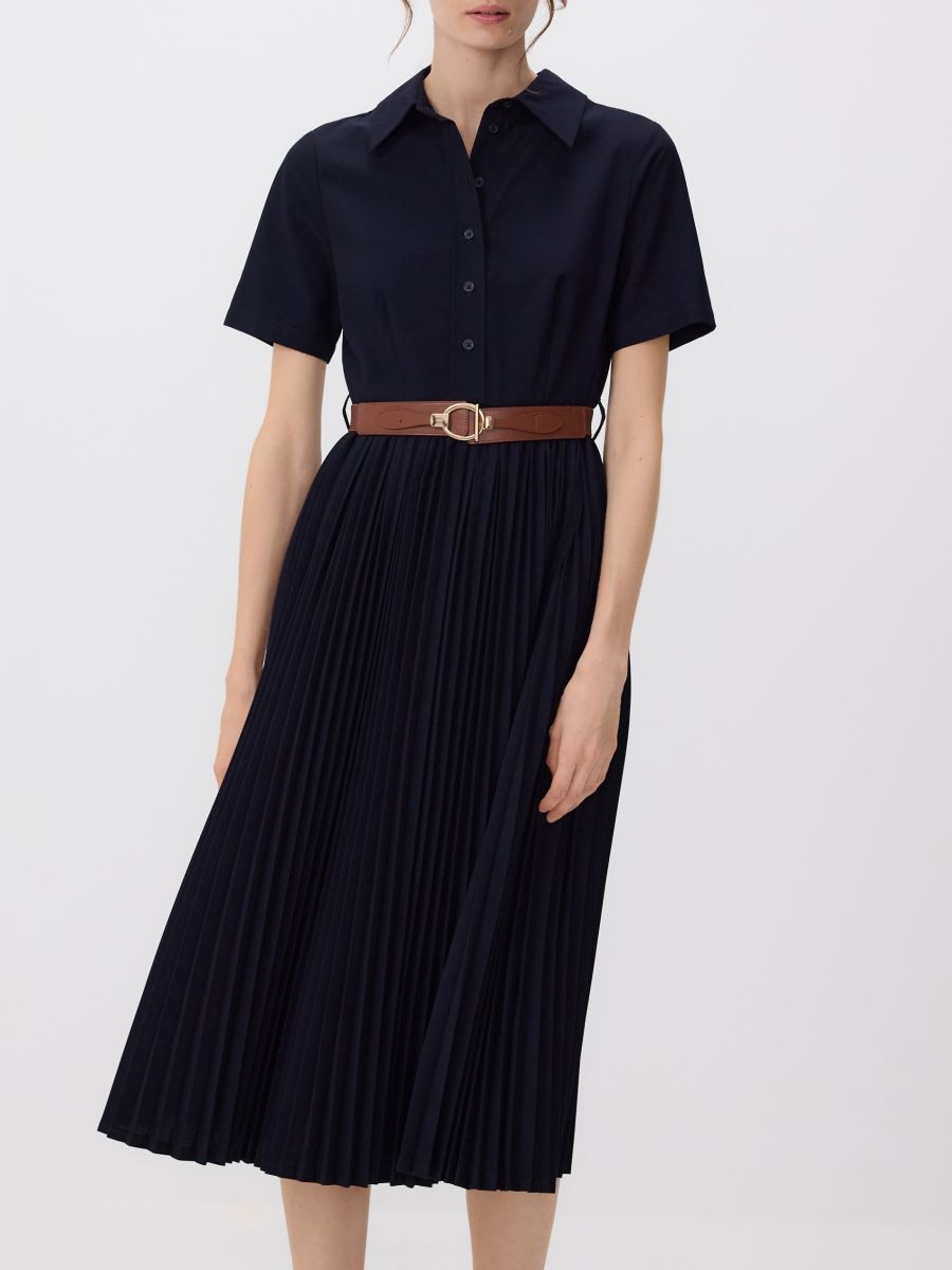 Dress with pleated skirt - navy - RESERVED