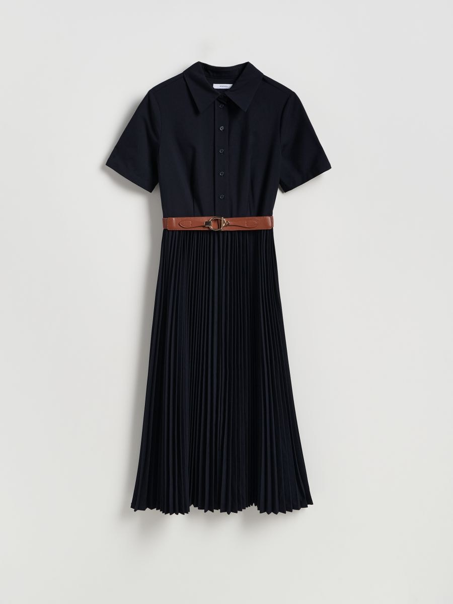 Dress with pleated skirt - navy - RESERVED