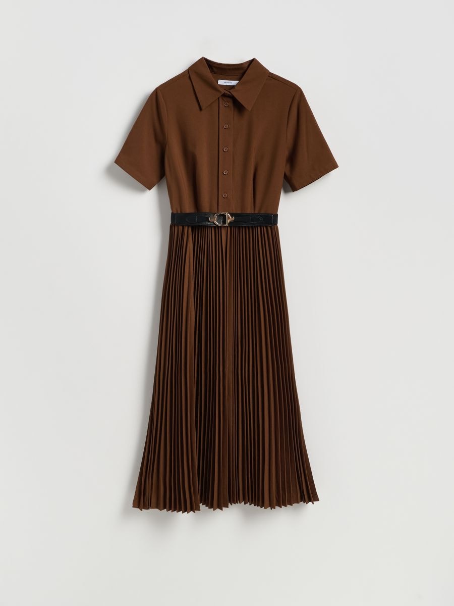 Dress with pleated skirt - golden brown - RESERVED