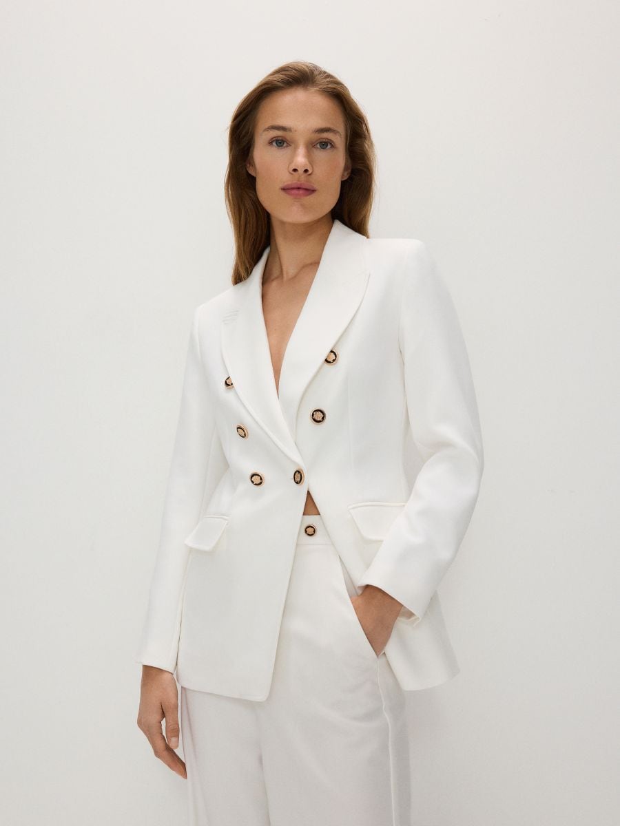 Viscose blend double-breasted blazer - white - RESERVED