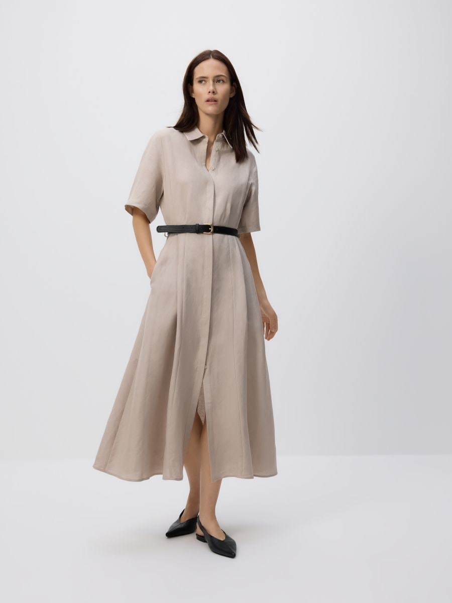 Midikleid aus Leinenmischung - beige - RESERVED