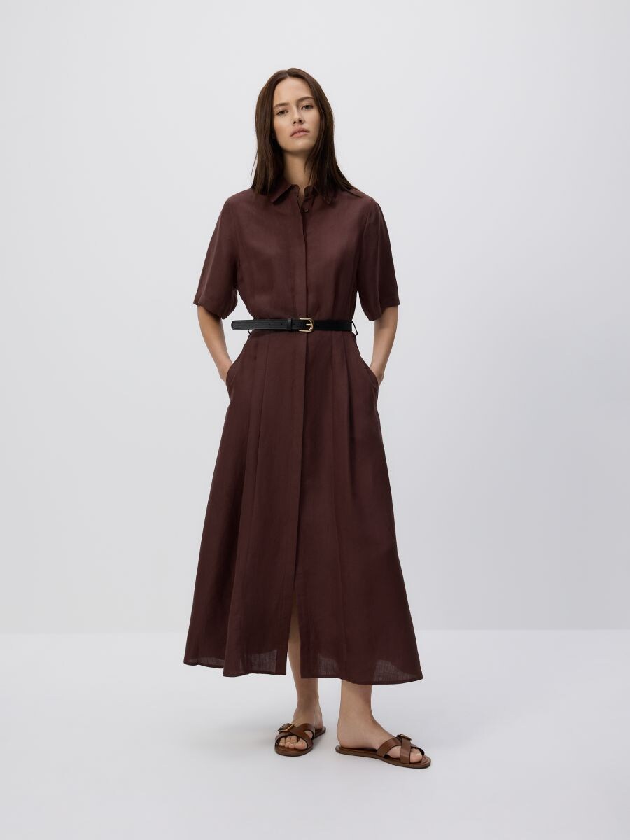 Robe midi en mélange de lin - marron - RESERVED