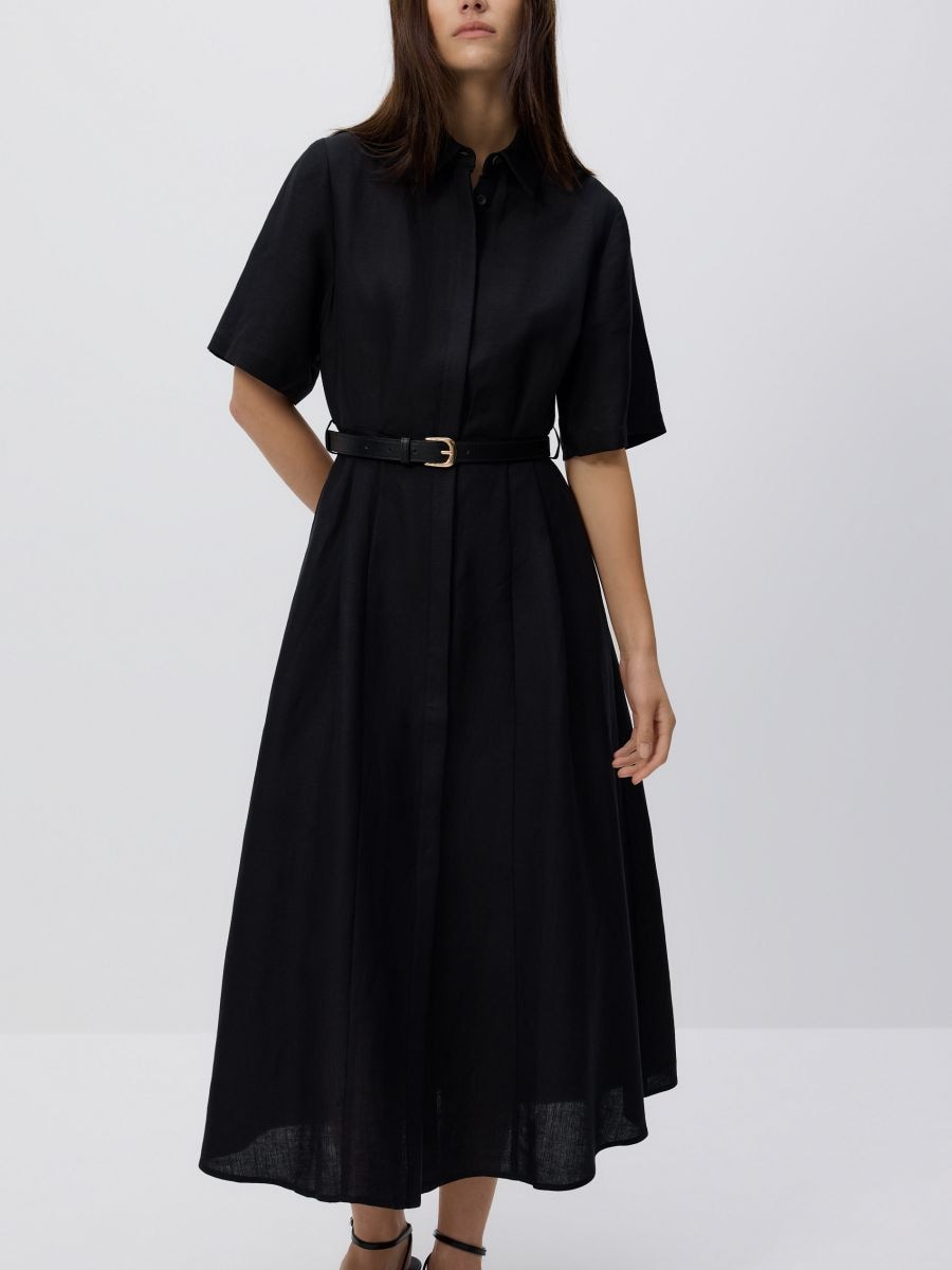 Midikleid mit Gürtel - schwarz - RESERVED