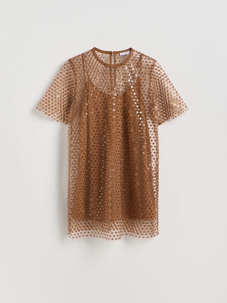Sequin mini dress - brown - RESERVED