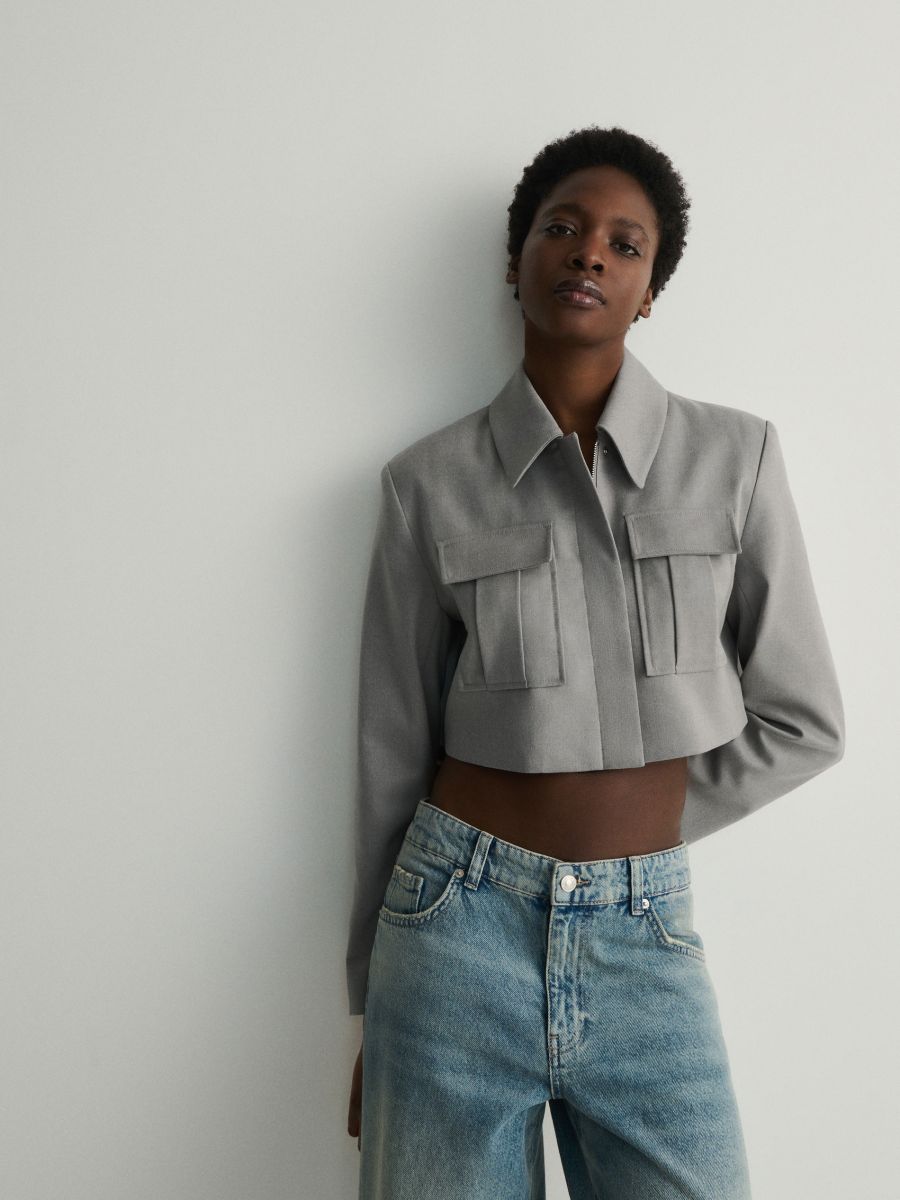 Jacket with a classic collar - light grey - RESERVED - 2