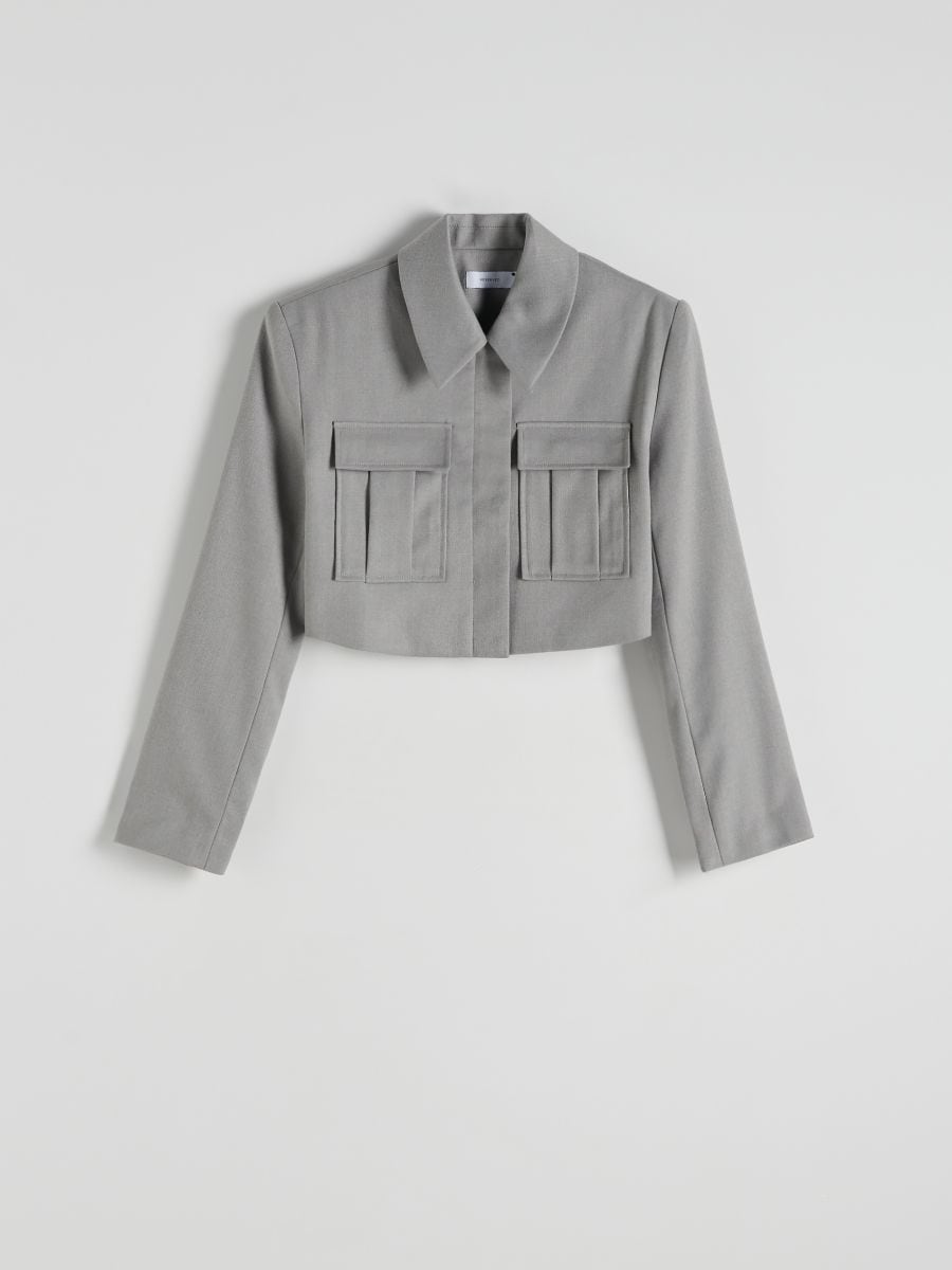 Jacket with a classic collar - light grey - RESERVED - 5