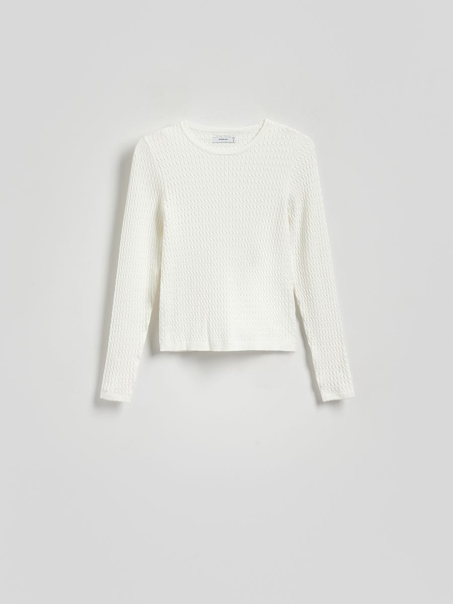 Bluse i viskoseblanding i strukturstof - creme - RESERVED - 6