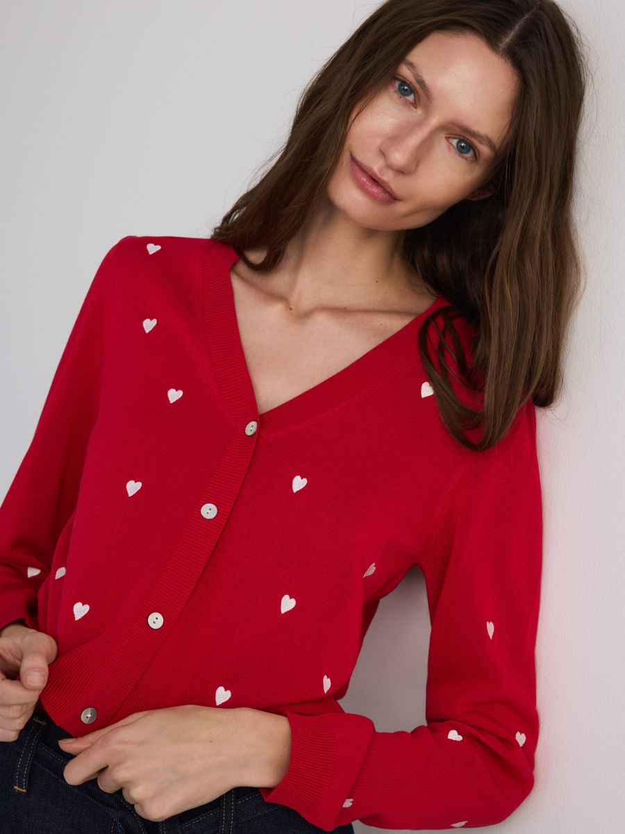 Cardigan with hearts - red - RESERVED