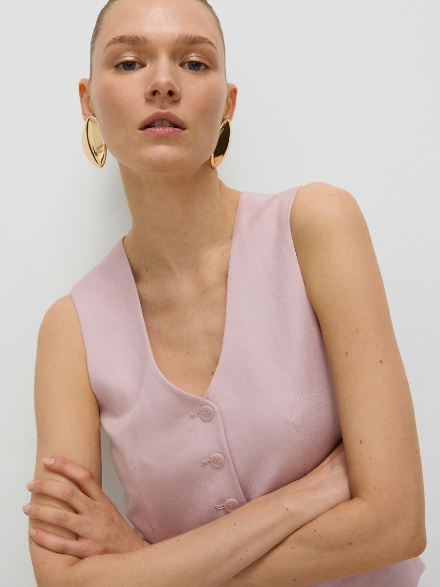 Linen rich vest with viscose blend - dusty rose - RESERVED - 4
