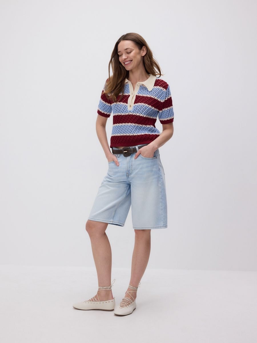 Jerseybluse i polostil - flerfarvet - RESERVED - 3