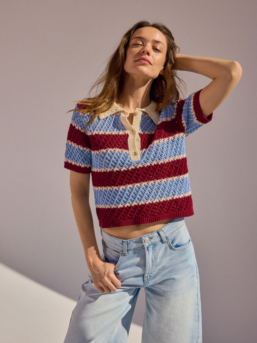 Tricot top in polostijl - meerkleurig - RESERVED - 9
