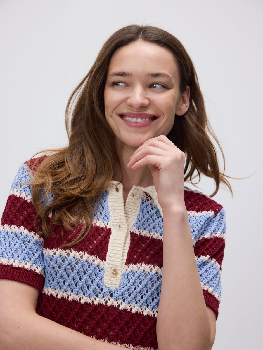 Tricot top in polostijl - meerkleurig - RESERVED - 3