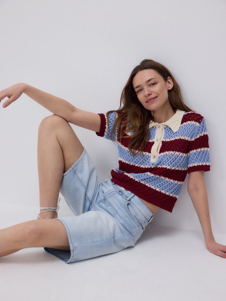 Jerseybluse i polostil - flerfarvet - RESERVED - 7
