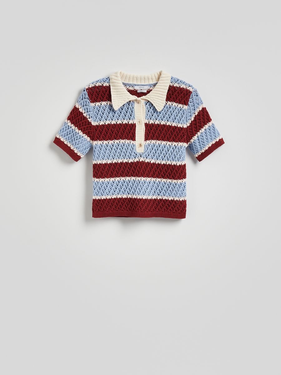 Jerseybluse i polostil - flerfarvet - RESERVED - 8