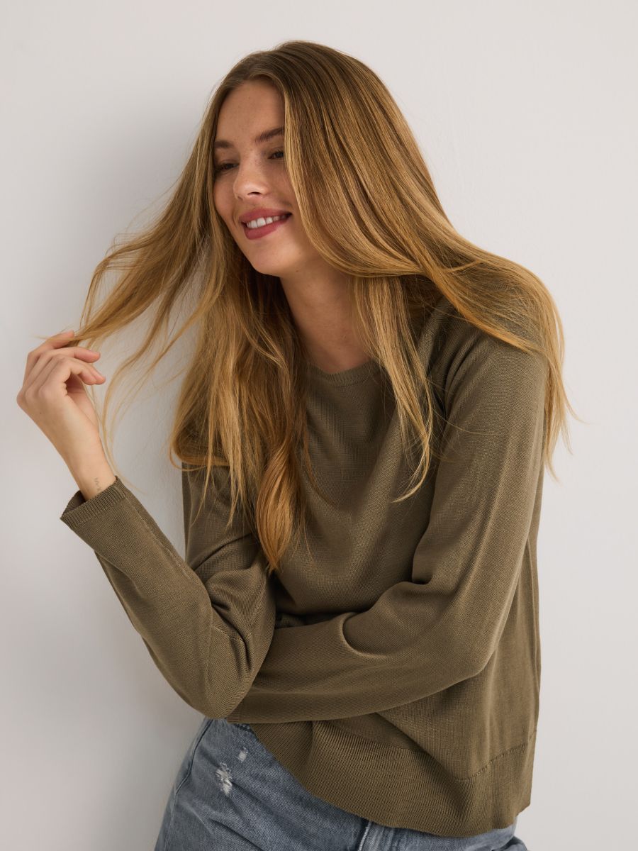 Plain viscose rich jumper - olive - RESERVED - 5