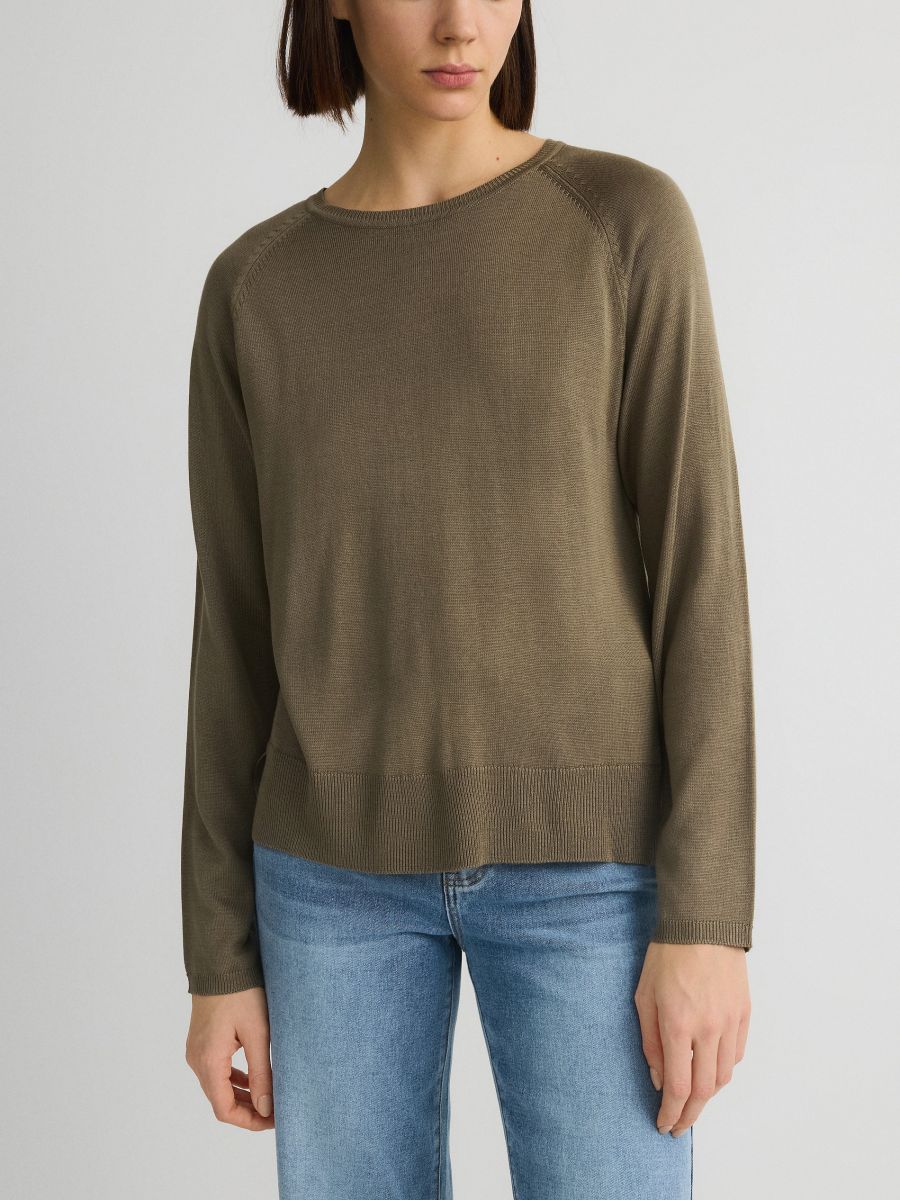 Plain viscose rich jumper - olive - RESERVED - 2