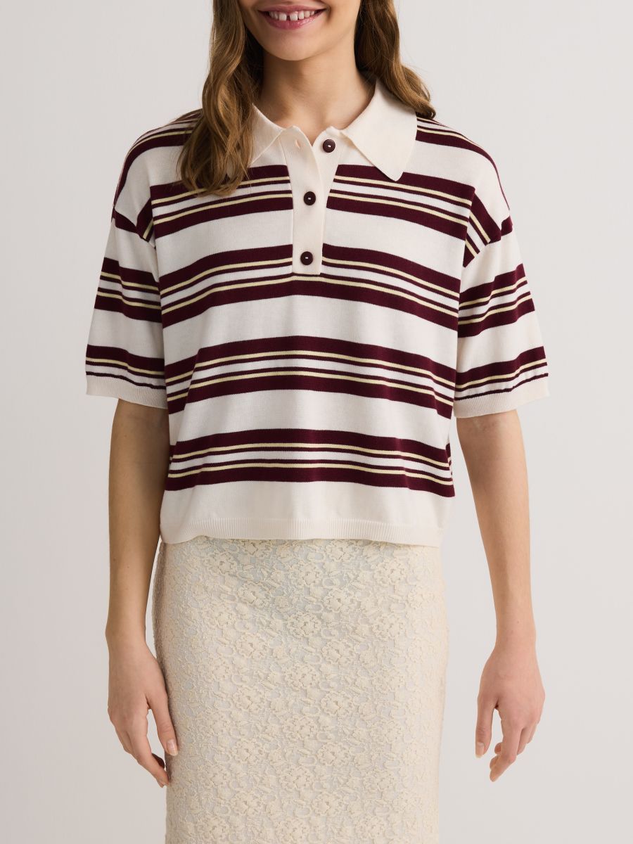 Pulover polo cu dungi - nude - RESERVED - 2