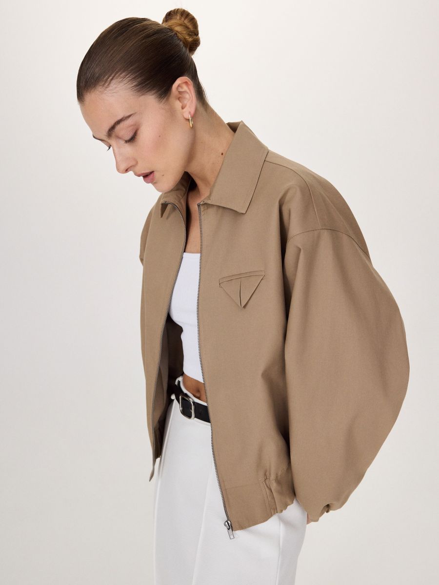 Oversized jacket with collar - beige - RESERVED