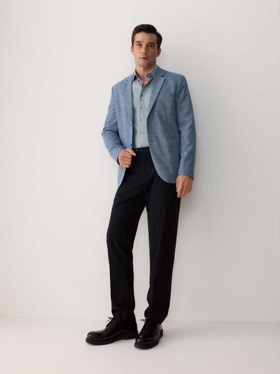 Kostkovaný blejzr slim fit - indigová - RESERVED - 2
