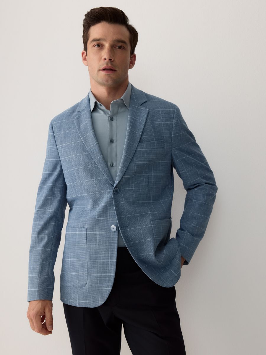 Kostkovaný blejzr slim fit - indigová - RESERVED - 4