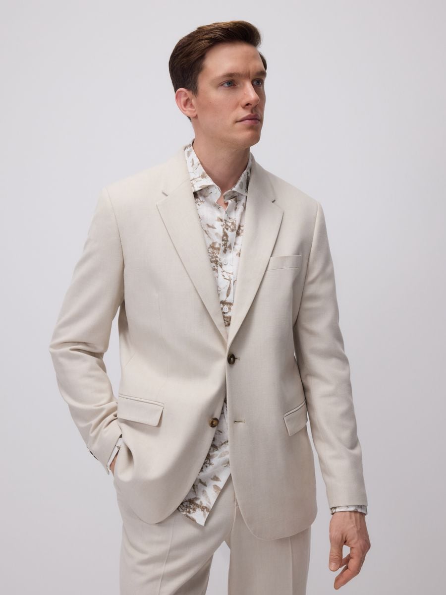 Slim fit sako s lanom - bež - RESERVED