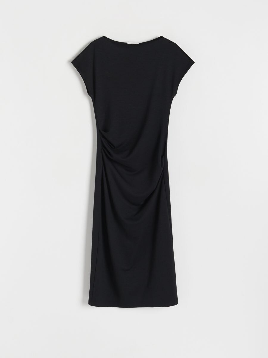 Midi-jurk met plooitjes - zwart - RESERVED - 4