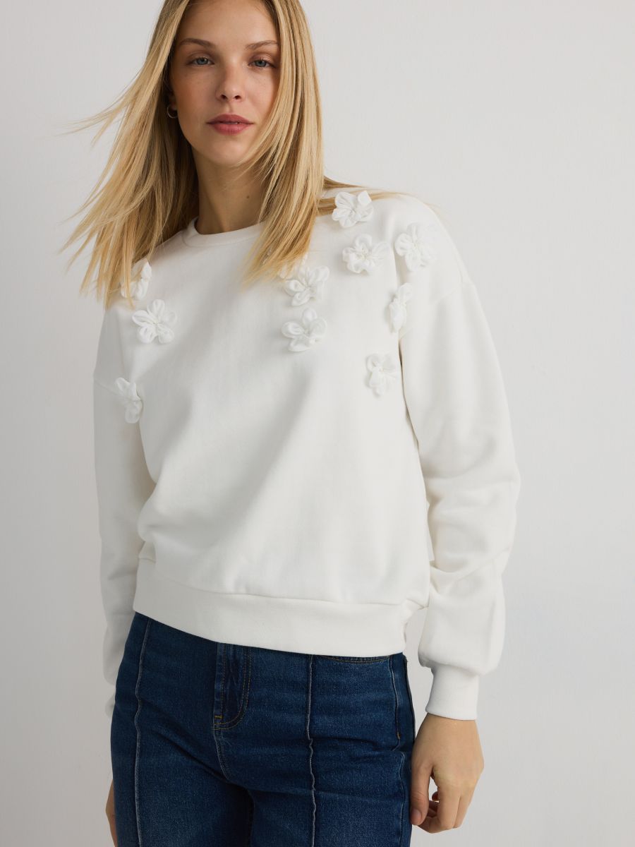 Cotton hoodie with appliqué - nude - RESERVED