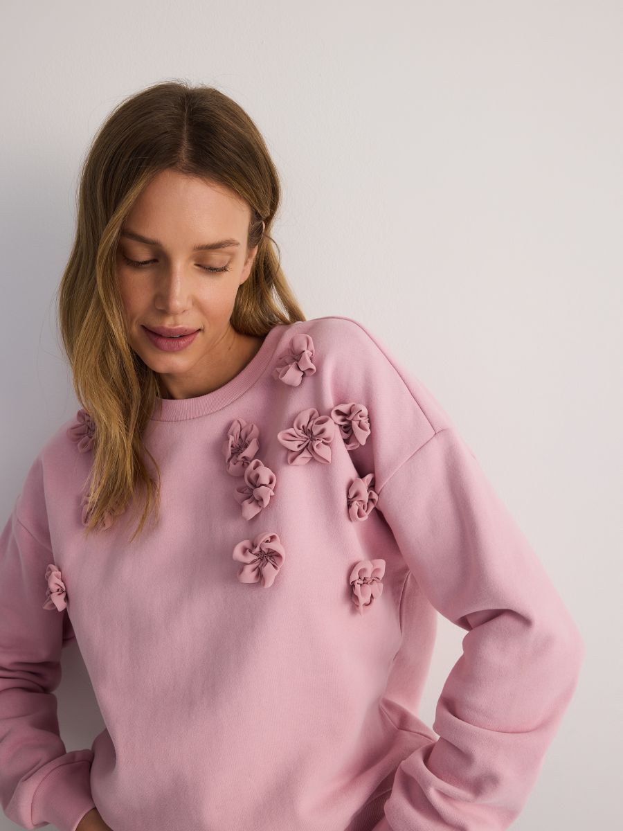 Felpa in cotone con cappuccio e applicazione - rosa pastello - RESERVED - 6