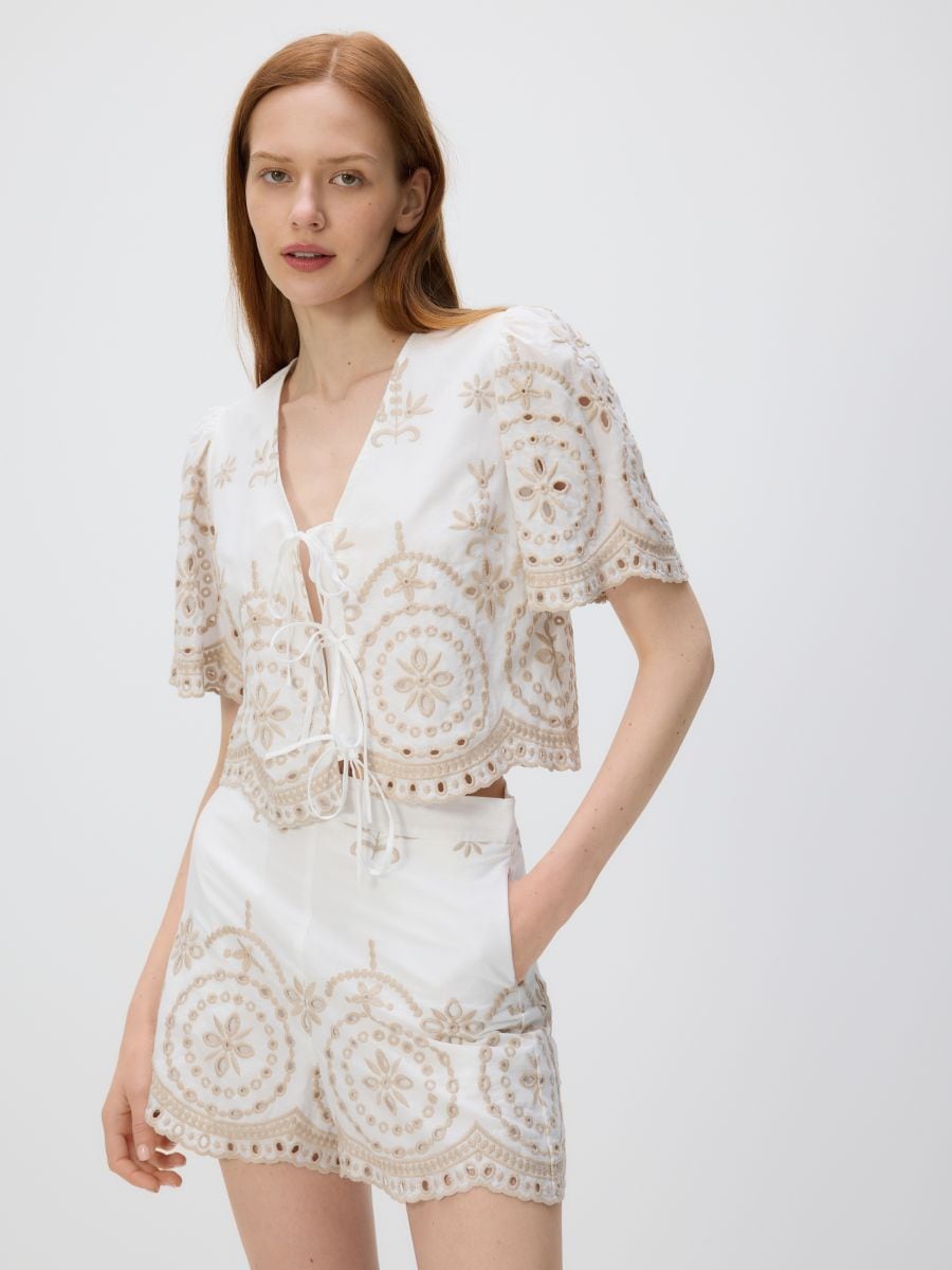 Tied blouse with embroidered pattern - white - RESERVED - 4